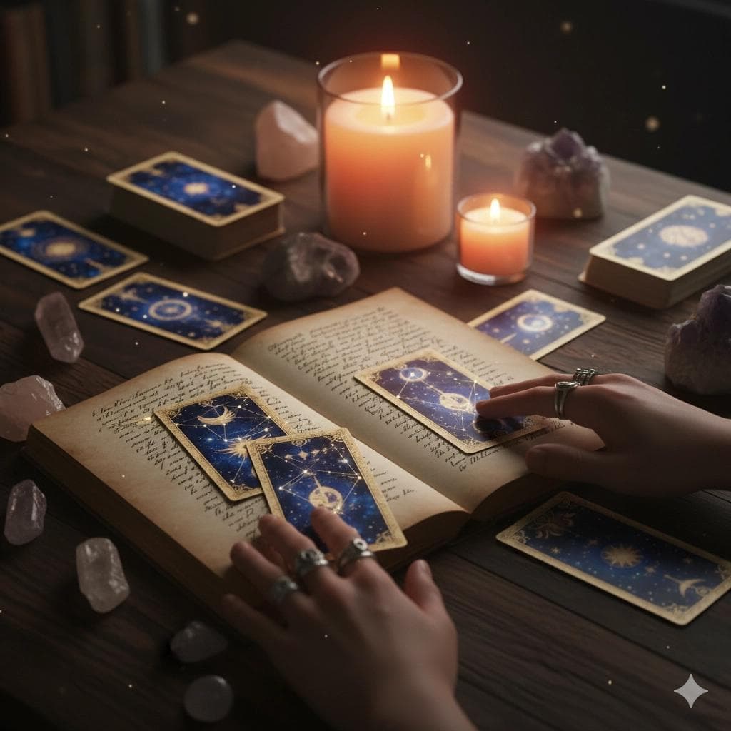 Tarot study setup with cards organized for learning
