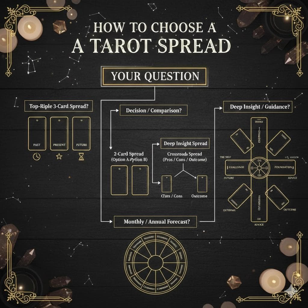 Decision flowchart for choosing the right tarot spread